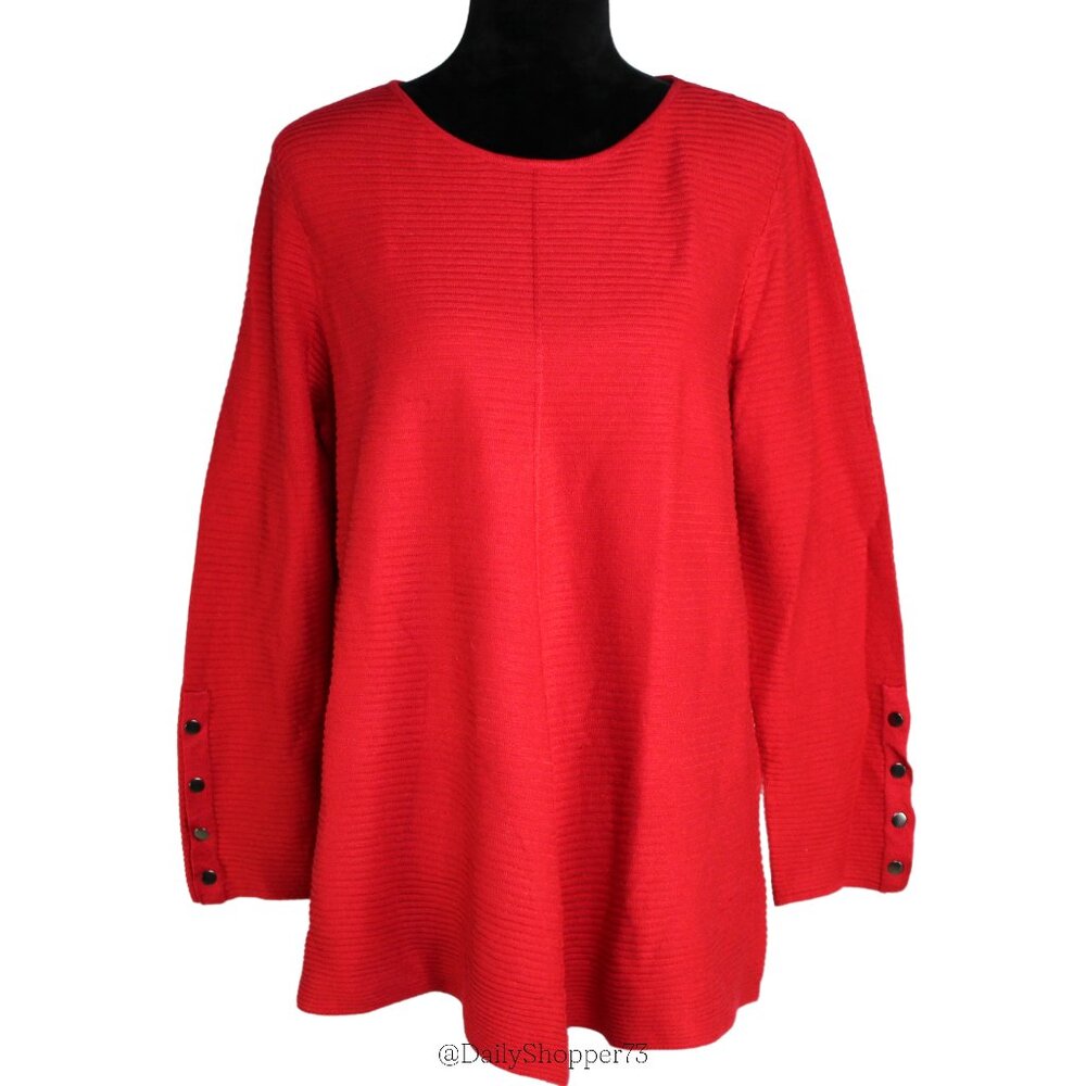 Women's Red Long-Sleeve Button Cuff Tunic Top